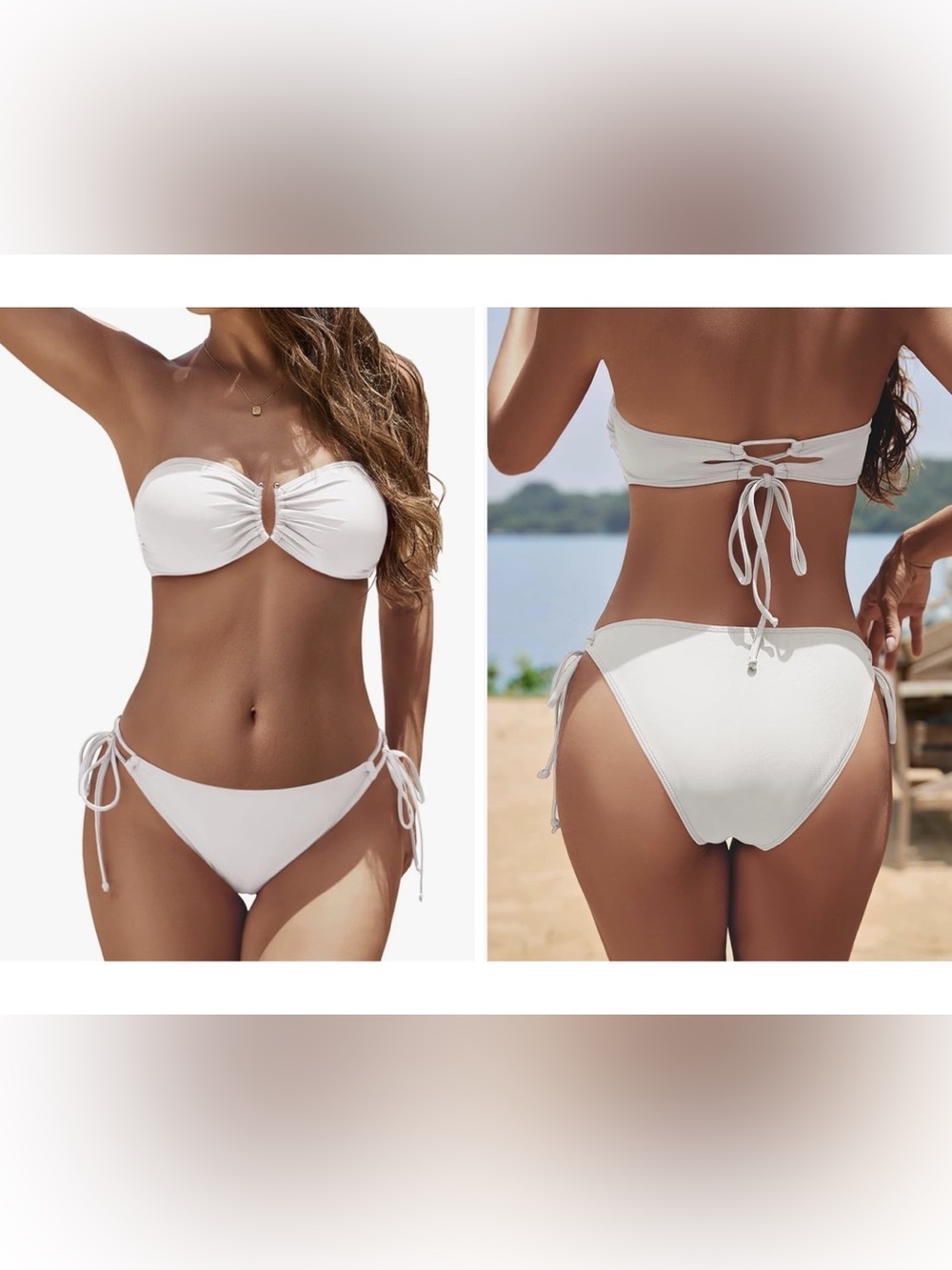 White Bandeau Bikini Set Size Small – Tie Side Two-Piece Swimsuit